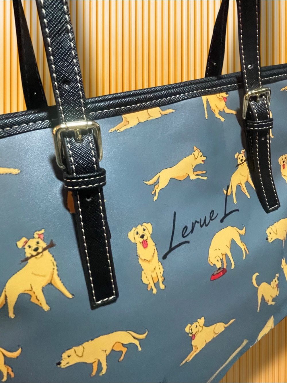 ✨ LerueL Golden Retriever Tote Bag | Cute Dog Mom Shoulder Handbag Blue 🐶 - Picture 3 of 15